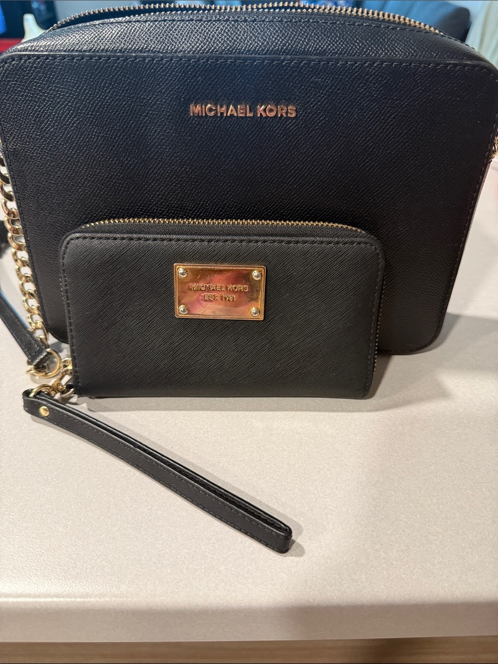 Michael Kors Black Saffiano Crossbody Bag with Matching Wallet